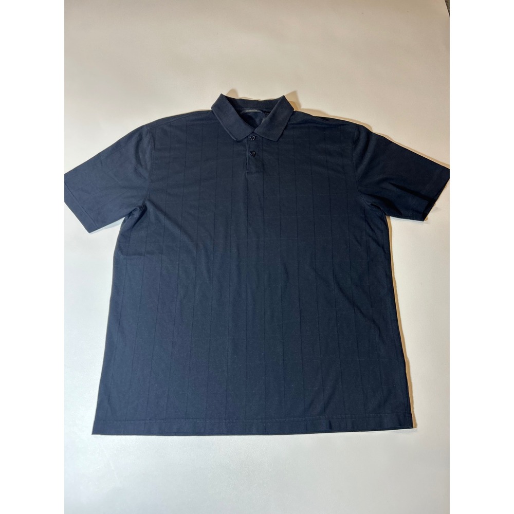 Claiborne Polo Shirt Mens Large L Navy Blue Excellent Tonal Grid Pattern